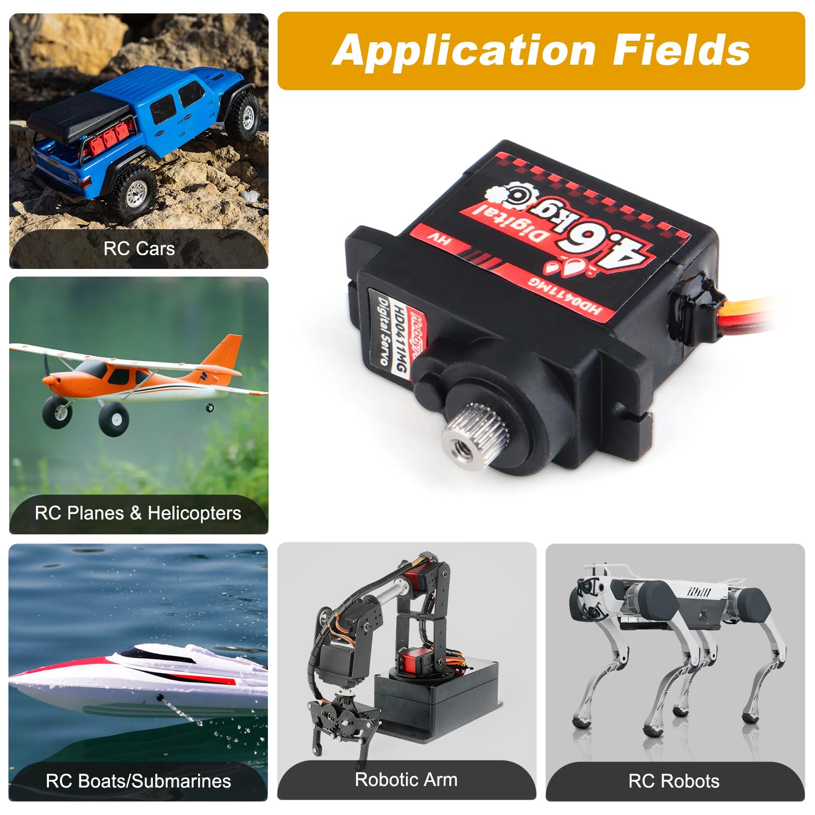 HobbyPark Paquete de 4 mini servos de metal impermeables de 12 g para Arduino Servo de 4,6 kg de alto par de torsión digital para 1/24 RC Crawler Car RC Avión RC Barco RC Robótica 5.0V-8.4V de alto