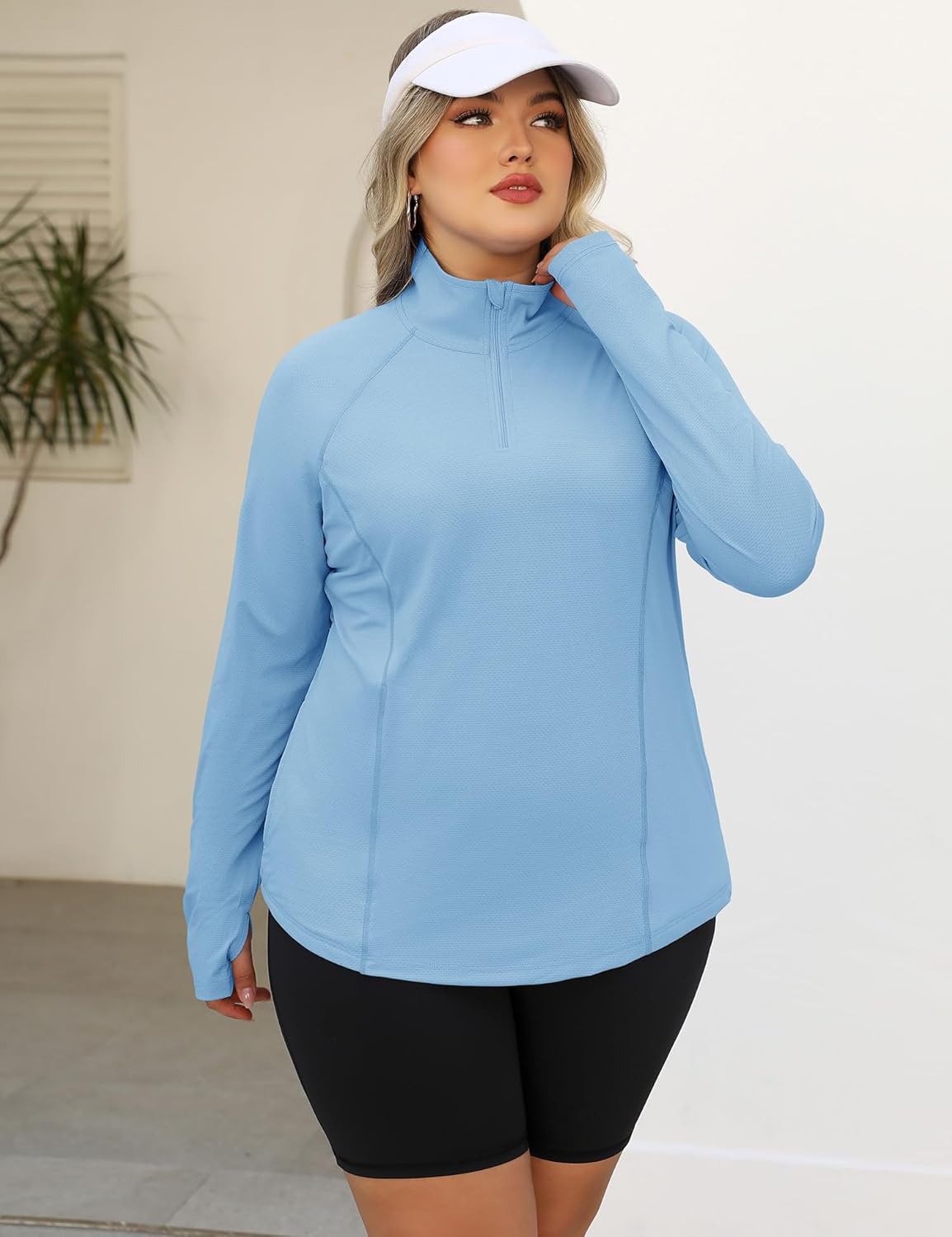 LOMON Womens Plus Size Workout Tops Long Sleeve 1/4 Zip UV Sun Protection Quick Dry Hiking Athletic Shirts Rash Guard UPF 50+ - Image 5