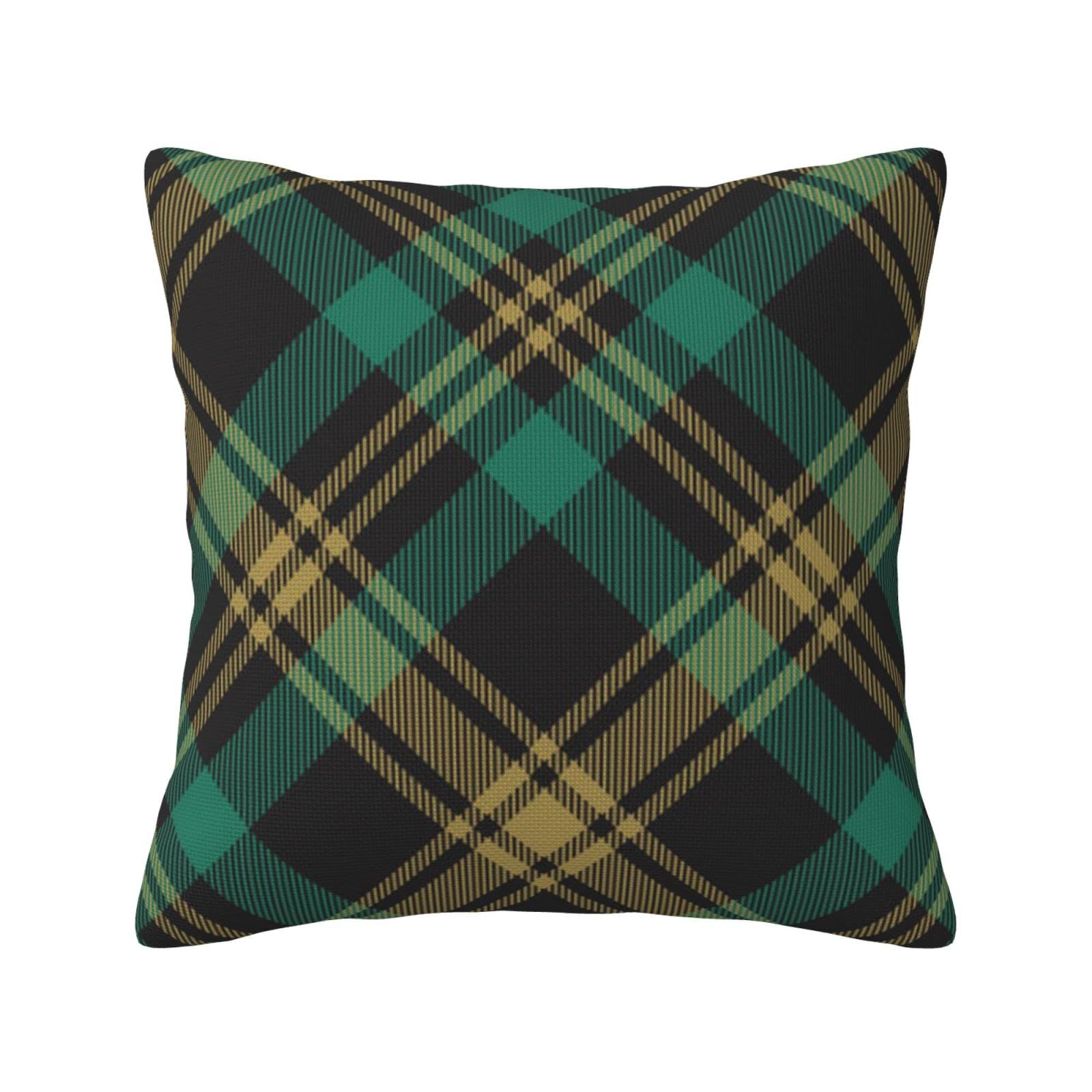 Cushion Cover Diagonal Dark Green Gold Plaid European Classic Linen Sofa Pillow Case 45x45cm
