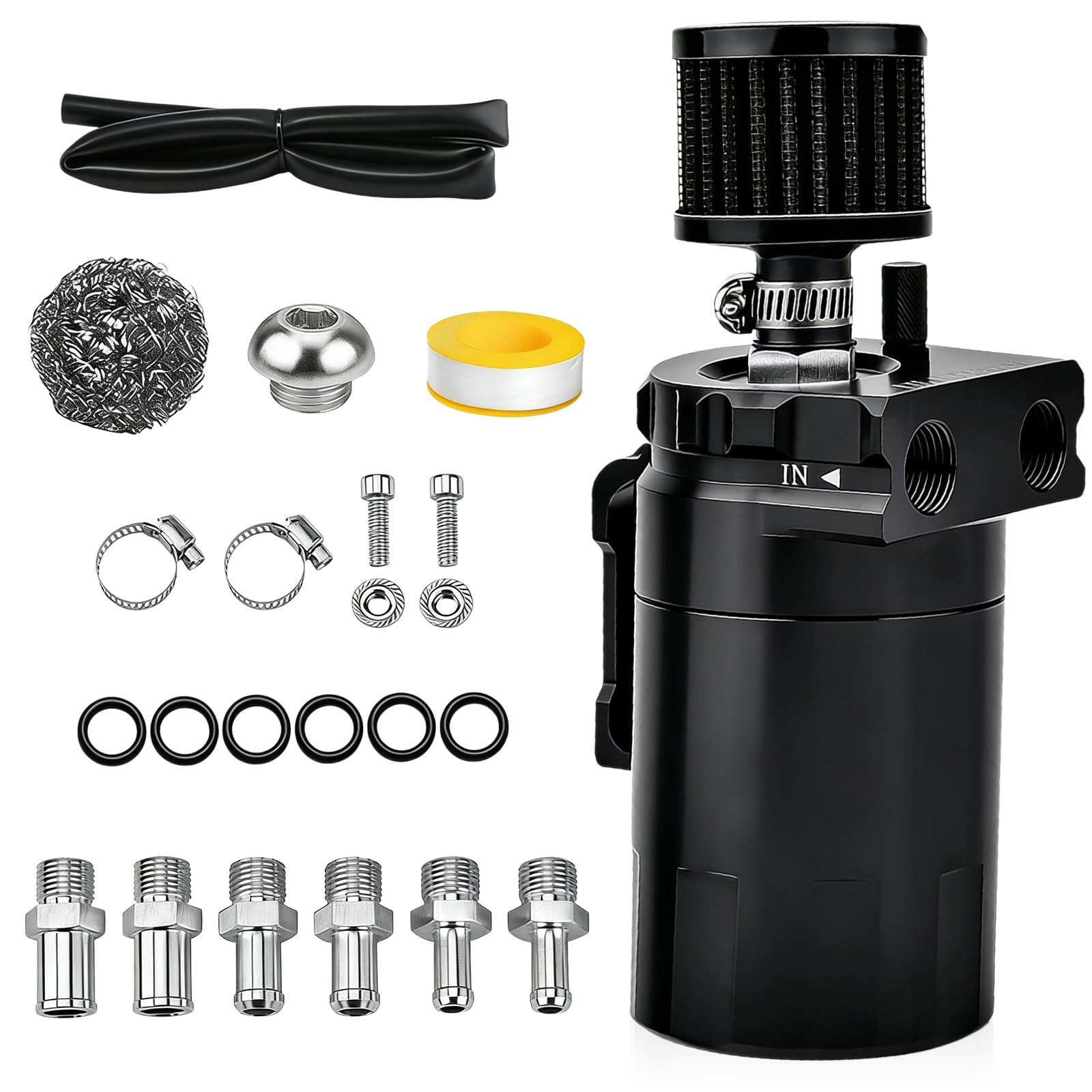 Récupérateur d'huile, 300ml, 21*10,5*10,5cm Réservoir en aluminium universel pour voiture, Kit de réservoir d'huile pour voiture, Réservoir d'huile pour moteurs de voitures, Incl. filtre à air, tuyau