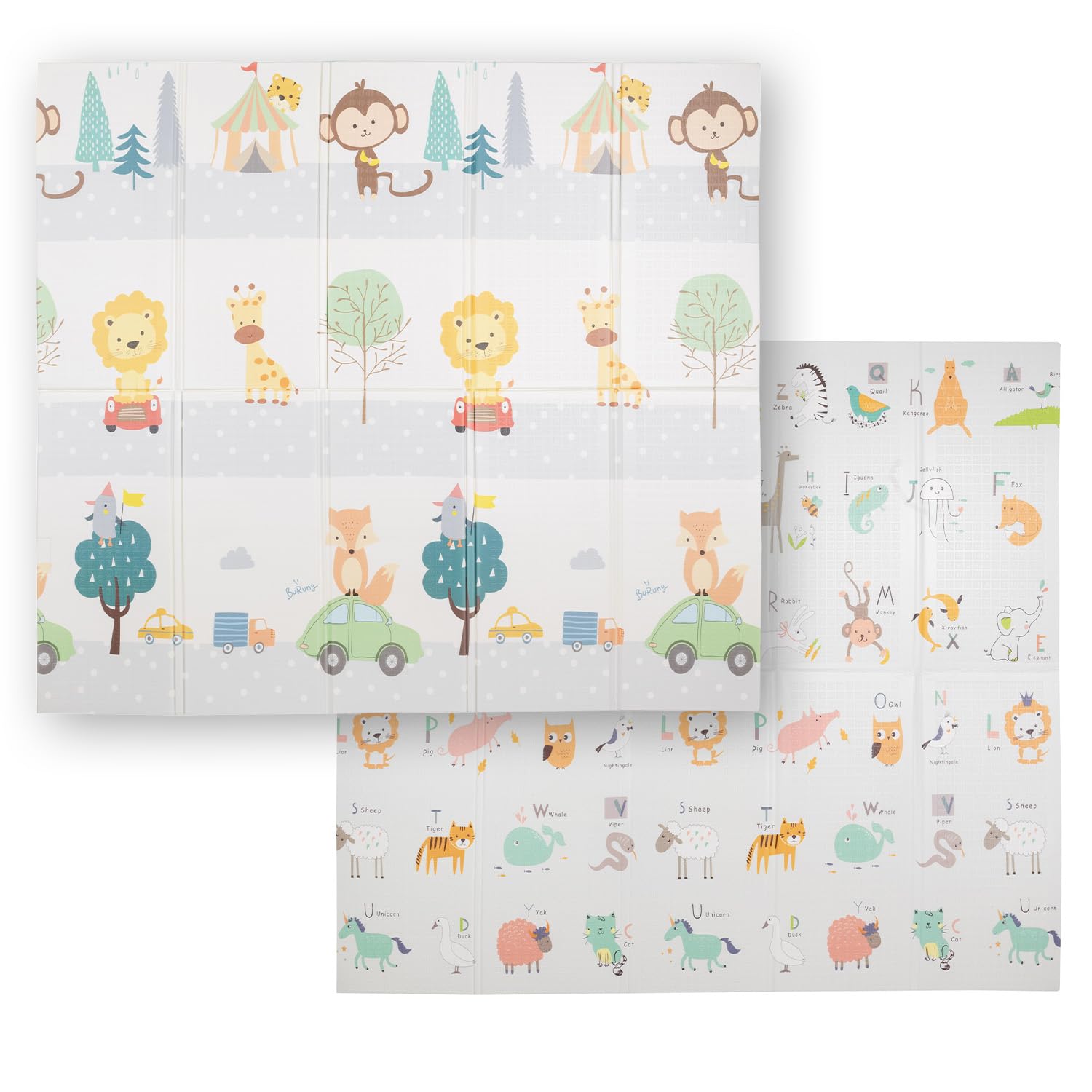 KiddyMoon Tappetino Da Gioco Per Bambini Tappeto Gattonamento In Schiuma Reversibile Pieghevole Tappeto Neonato Impermeabile Con Motivi Educativi Per Interni Ed Esterni 180X200x1cm, Arancione-Circo