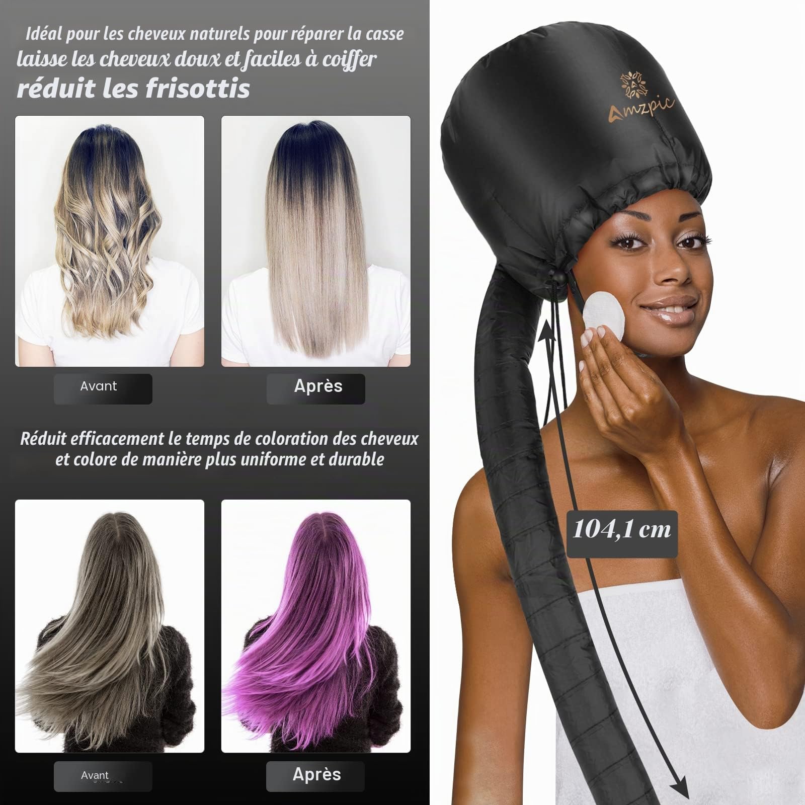 Fixation pour sèche-cheveux avec capuche, fixation douce et réglable pour sèche-cheveux extra large pour un séchage plus rapide à la maison, facile à utiliser pour le coiffage, le bouclage et