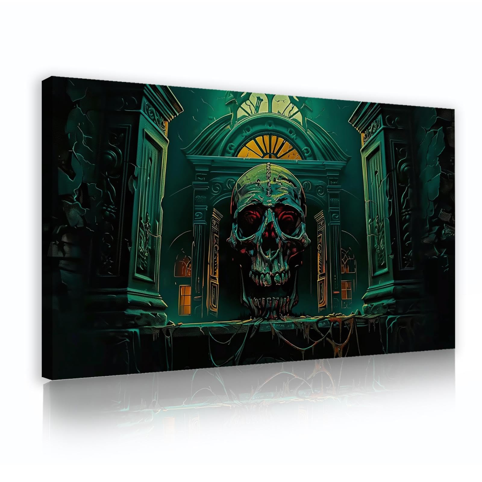 Via Vela Gothique Halloween Art Impression sur toile Horreur Rétro Squelette Château Affiche Peinture Art Mural pour Salon Chambre Décoration Maison 60x100cm Cadre intérieur