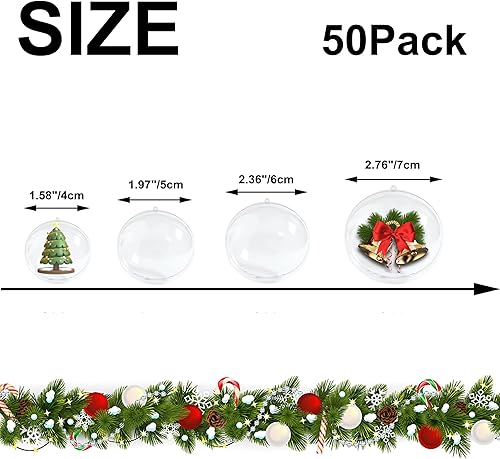Miniatura 2 de 50 adornos rellenables de plástico transparente, bola de manualidades, bolas de adorno transparentes para manualidades, para Navidad, bomba de baño,