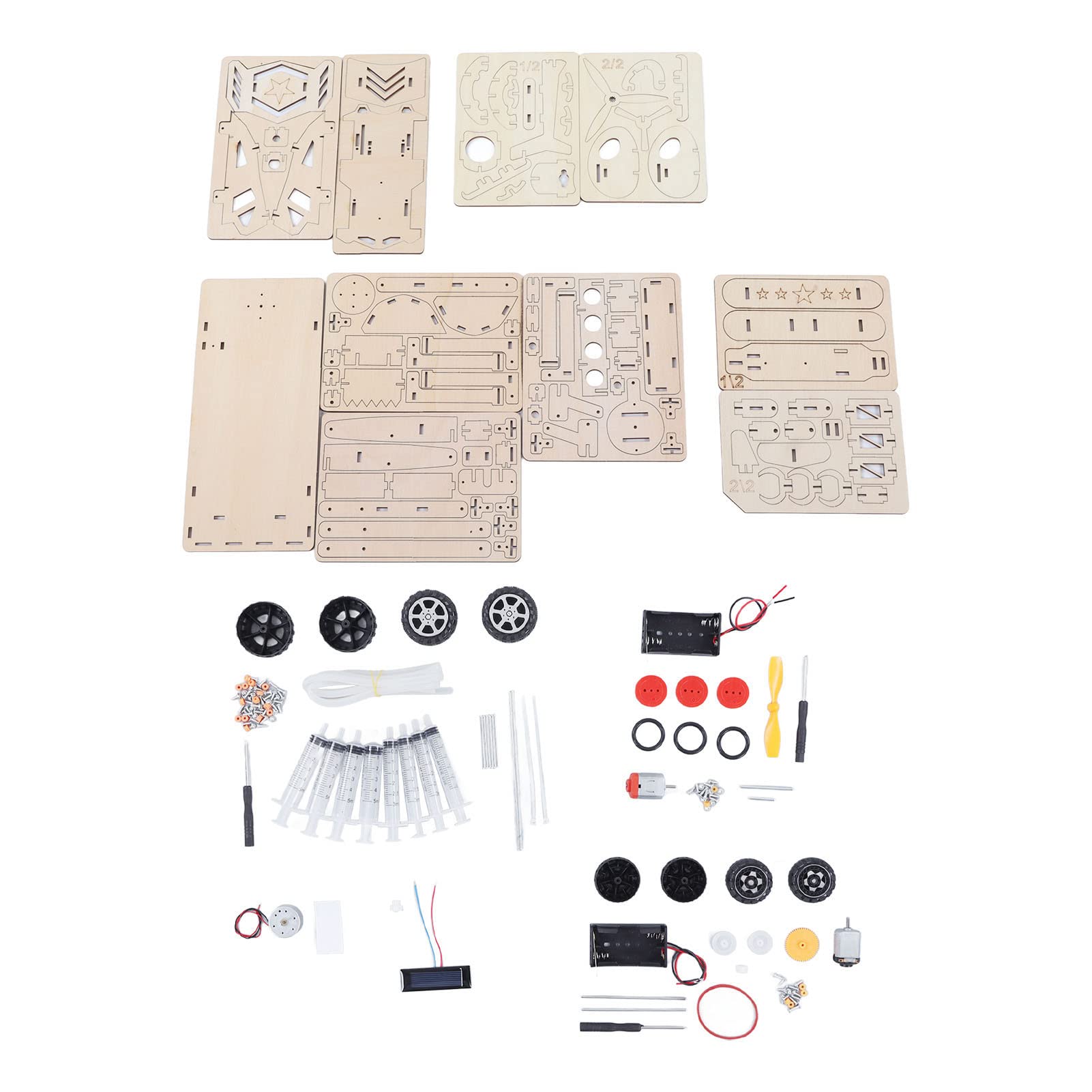 Projekt naukowy DIY dla dzieci w wieku 6–14 lat — zestaw do montażu drewnianych puzzli 3D — kolekcja 4 zestawów, w tym koparka-helikopter samolotowy i samochód wyścigowy —