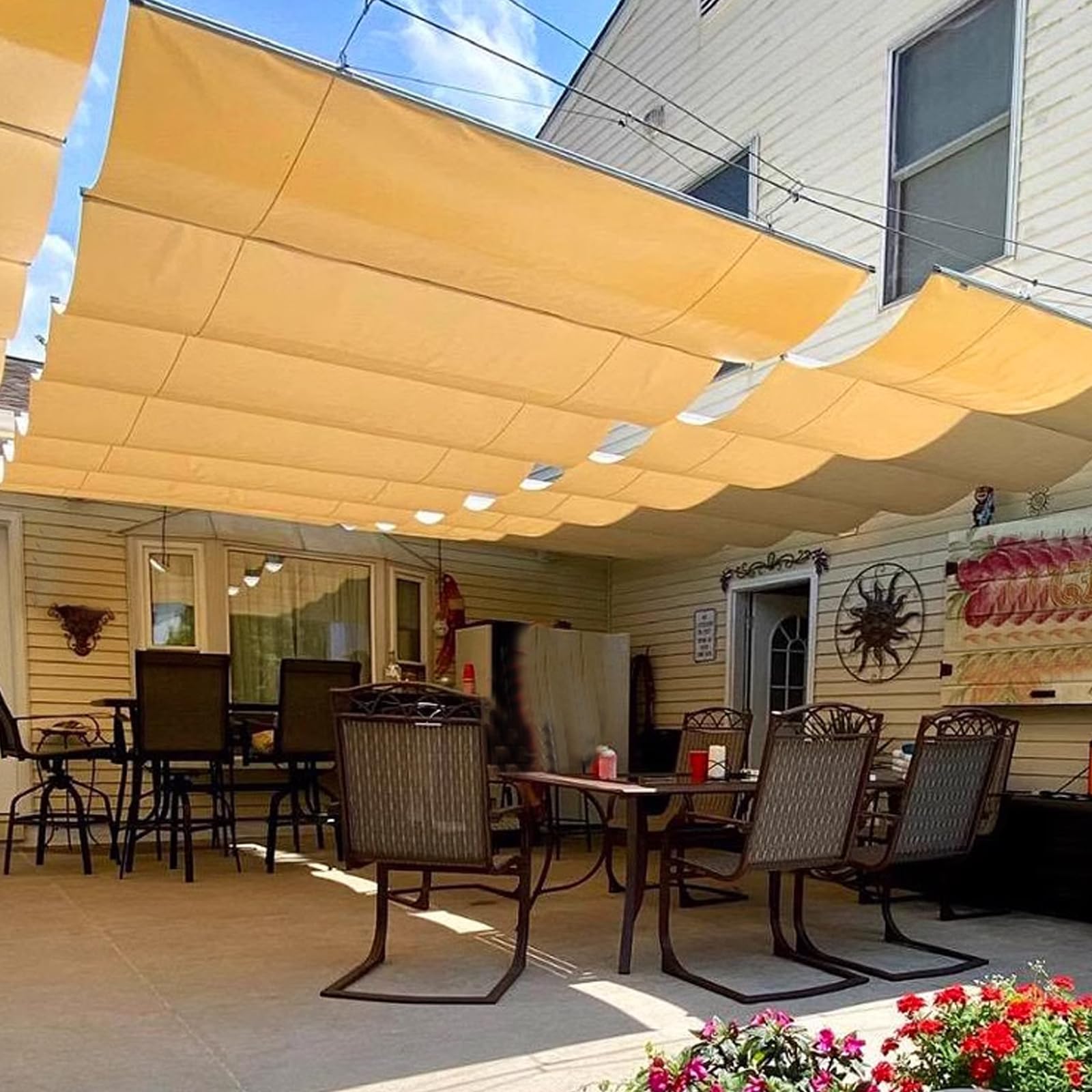 Ombra a Onda Vela a Forma di U,Vele Tendalino a Onda Beige per Patio,Copertura Pergola di Ricambio,Retrattile Onda Pergolato a Tettoia Appendere,Tenda da Sole per Esterno (1x4m/3.3x13ft)