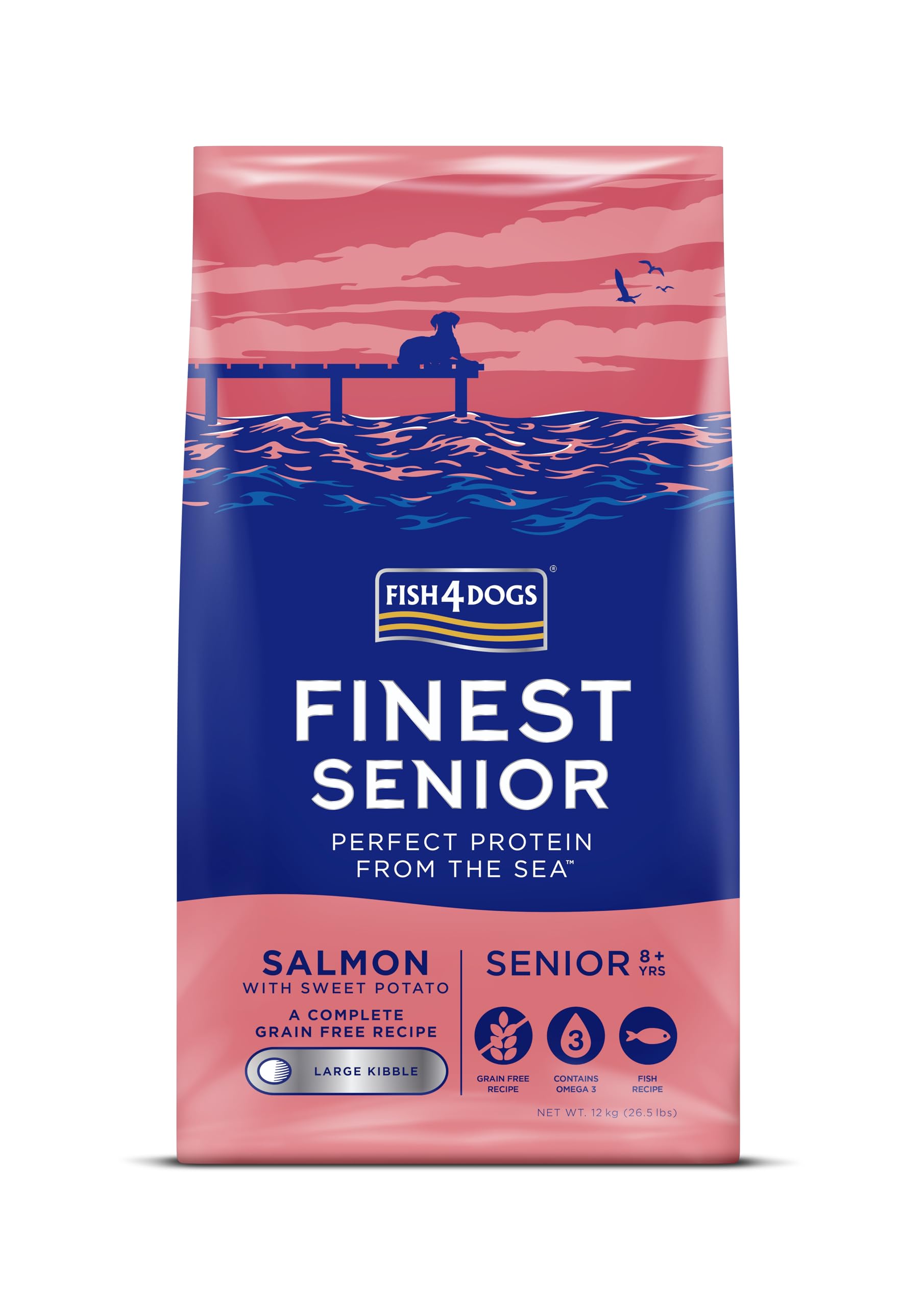 Fish4Dogs Finest Salmon and Sweet Potato Senior Dog Food | Alimento Natural e hipoalergénico para Perros | Ideal para una Piel y Pelaje saludables | Rico en Omega 3, 6 y 9 (croquetas Grandes, 12 kg)
