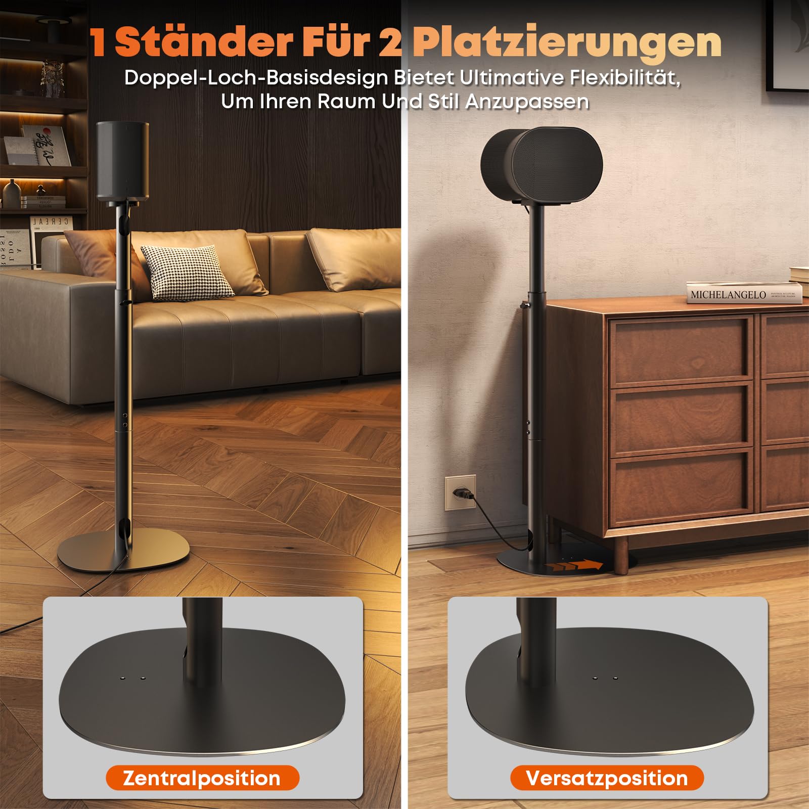 Höhenverstellbare Lautsprecherständer Kompatibel mit SONOS Era 100 SL, Era 100 und Era 300 - Bodenständer 74-99 cm, Max. Belastung 5 kg pro Ständer, 1 Paar, Schwarz