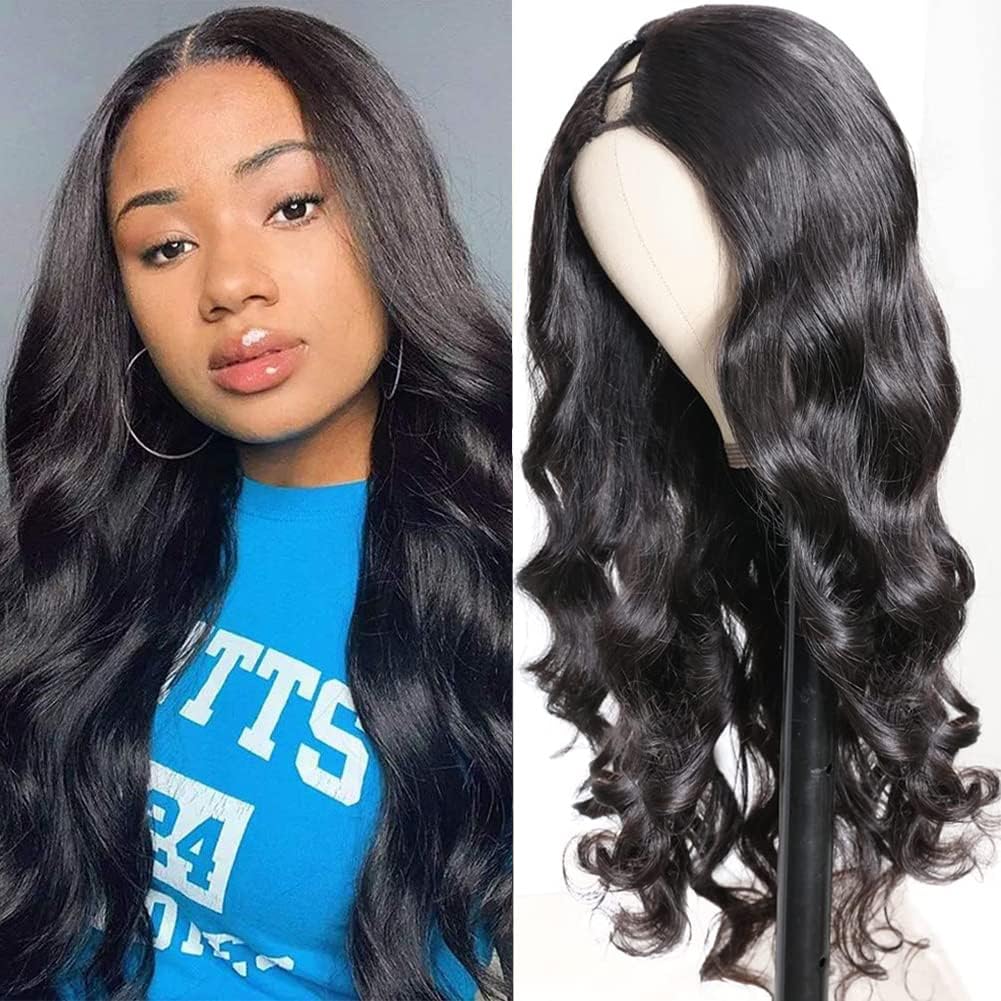 U Part Human Hair Wig Body Wave U Part Wig Human Hair for Black Women Glueless Wigs Human Hair Clip Upgrade Natural Hair Wig Beginner Friendly Middle Part 180% Density 18inch