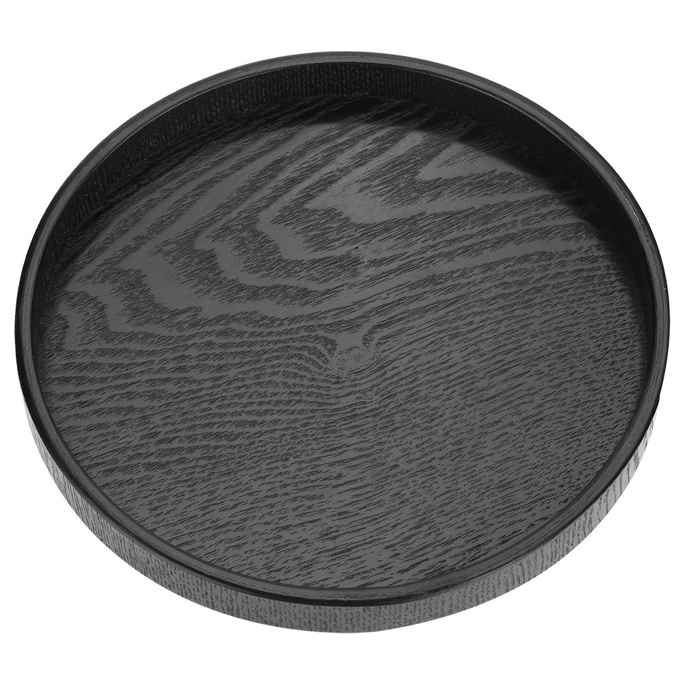 Zerodis Black Round Solid Wood Serving Tray Tea Coffee Snack Food Meals Serving Tray Non-Slip Wooden Plate Tea Food Server With Raised Edges(24Cm)
