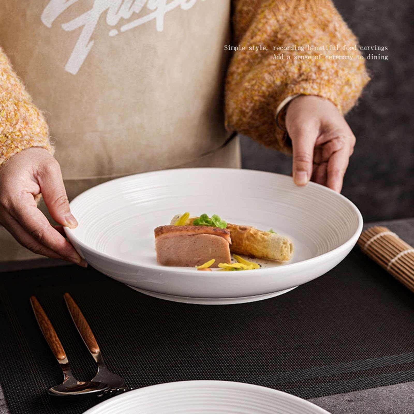 Weiße Keramik-Speiseteller, modernes einfaches Geschirr, Servierplatte für Salat, Nudeln, Steak, mikrowellen- und spülmaschinenfest