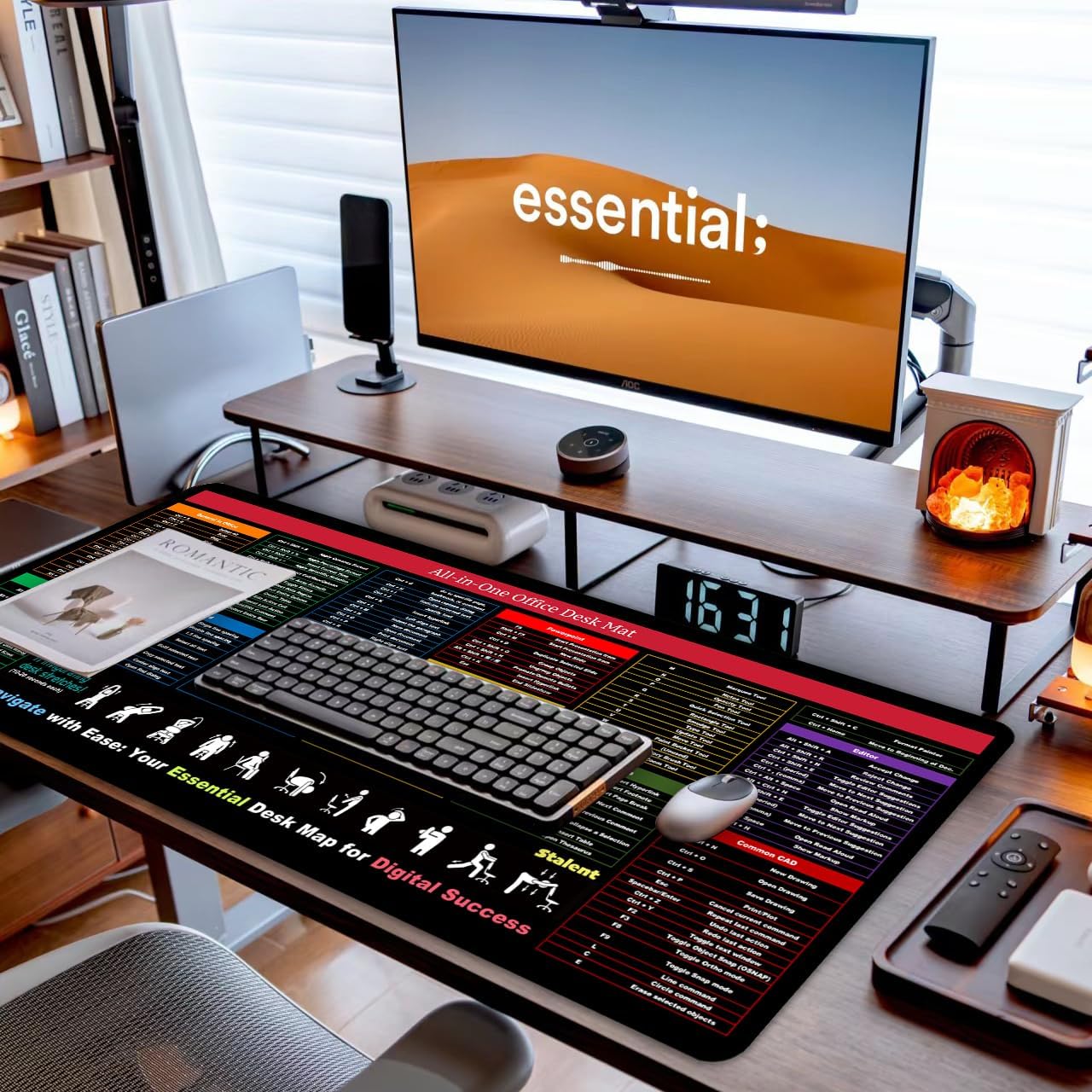 Waterproof Excel/Word/PowerPoint Shortcut Cheat Sheet Desk Pad XXL (35.4"x15.7") Non-Slip Office, Gaming Mouse Pad Windows Keyboard Shortcuts Desk Mat, Employee Appreciation Gifts