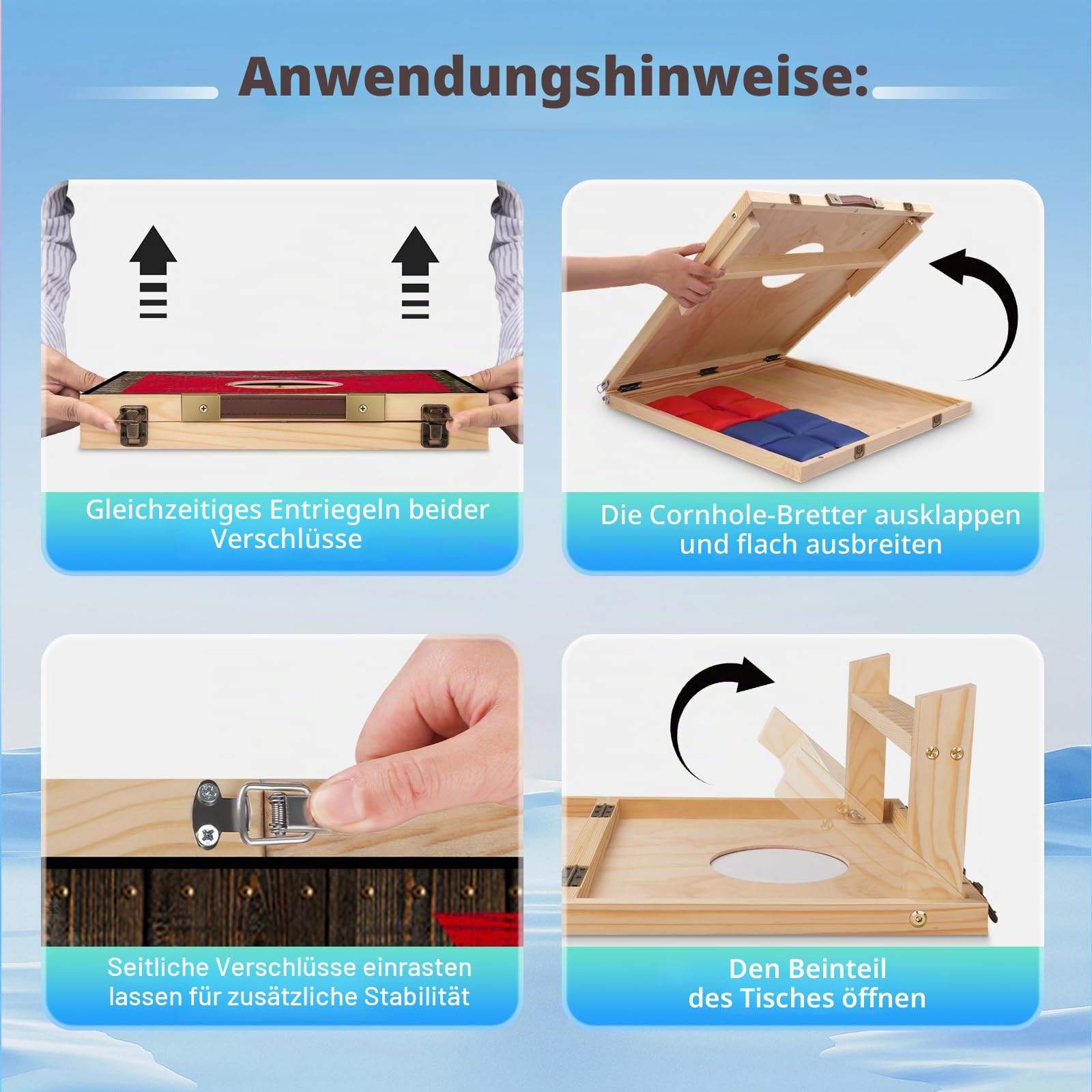 NZQXJXZ Holz Cornhole Set Outdoor 2 in 1 Cornhole Spiel mit 8 Sitzsäcken & Tragetasche