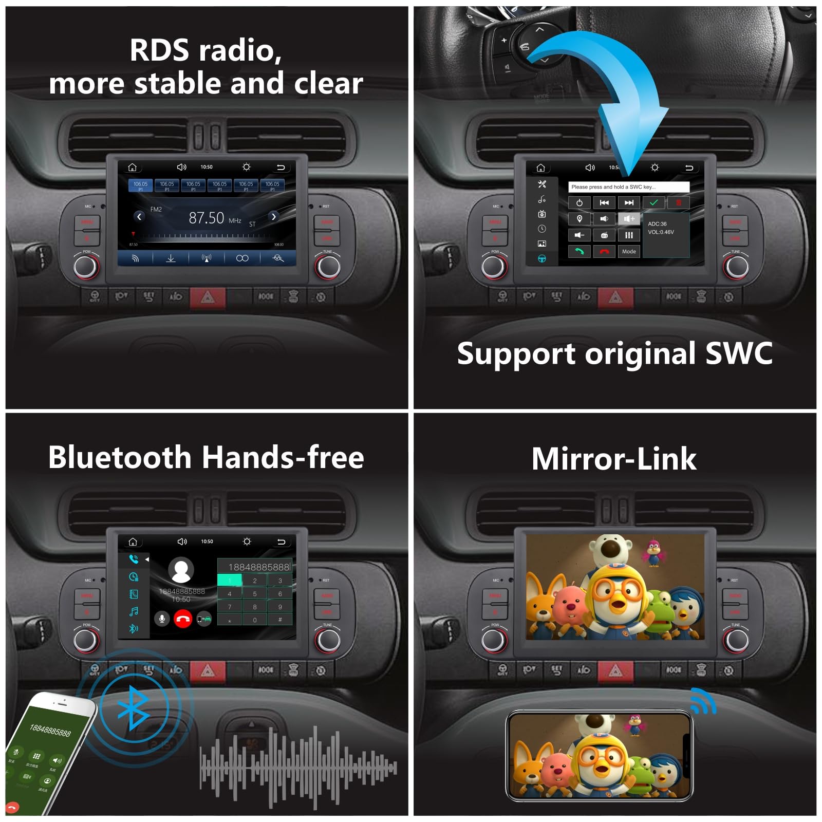 Autoradio compatibile con CarPlay wireless/Android Auto per Fiat Panda 2013-2020 con Alta potenza di uscita touch screen IPS/Bluetooth/Mirror Link/FM/AM/USB