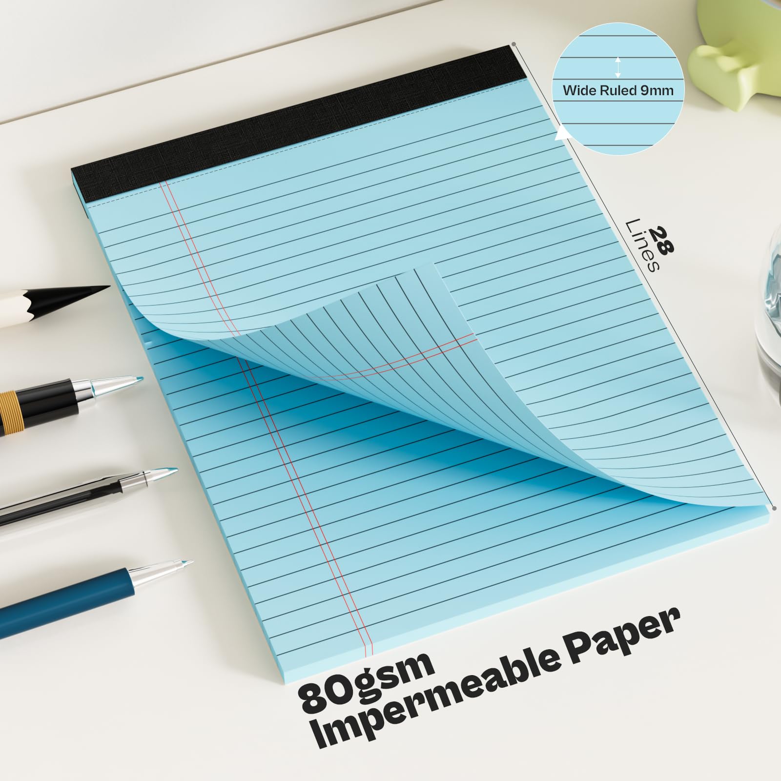 Paquete de 4 blocs legales azules de 8.5 x 11 pulgadas, bloc de notas azules de 8.5 x 11 pulgadas, bloc de notas de 8.5 x 11 pulgadas, bloc de escritura microperforado, bloc de papel rayado ancho,