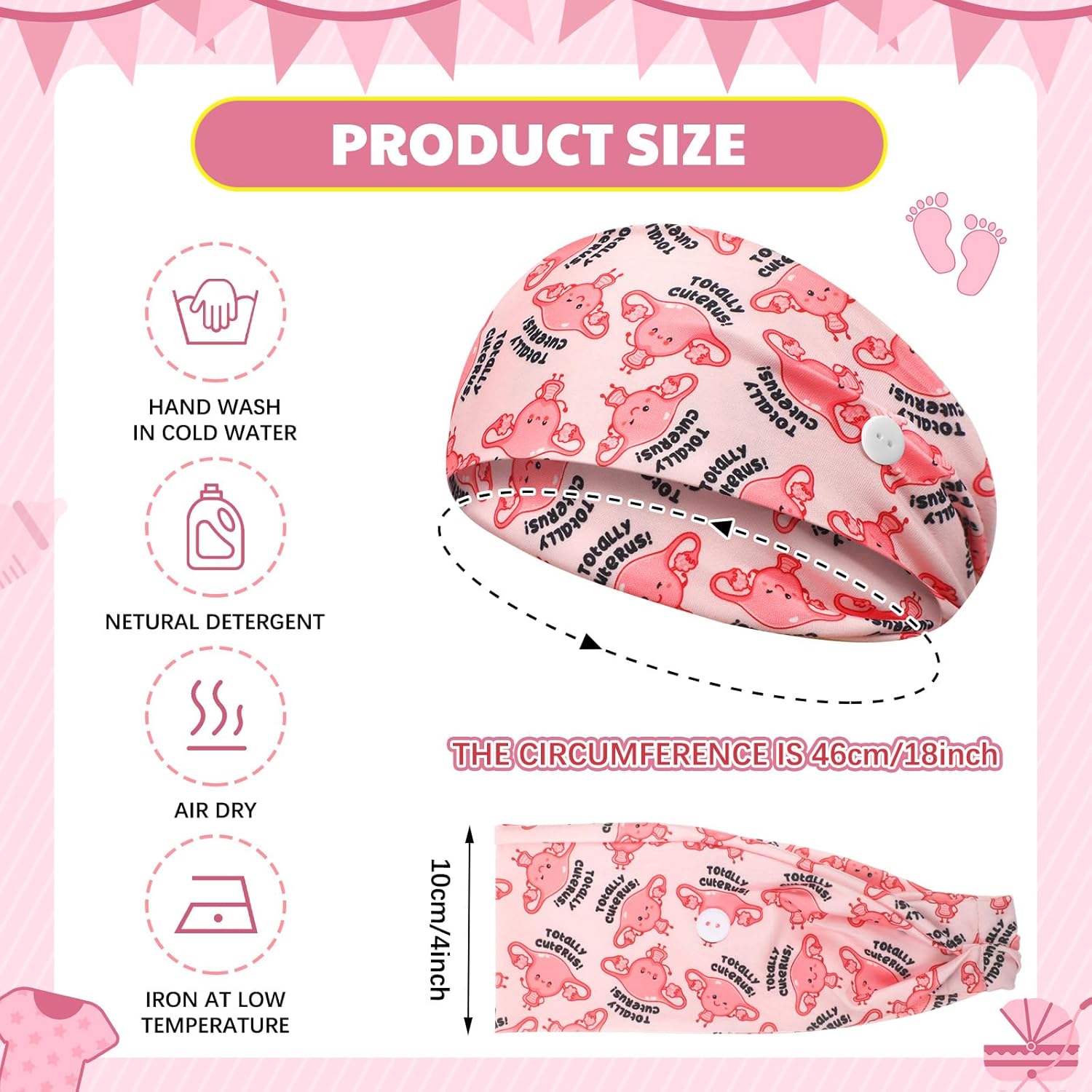 12 Pcs Labor and Delivery Nurse Headbands for Women Non Slip Nursing Headbands with Buttons for Mask Work Accessories Ear Protection Hair Bands Gift for Nicu Obstetrics Nurse Doctor - Image 2