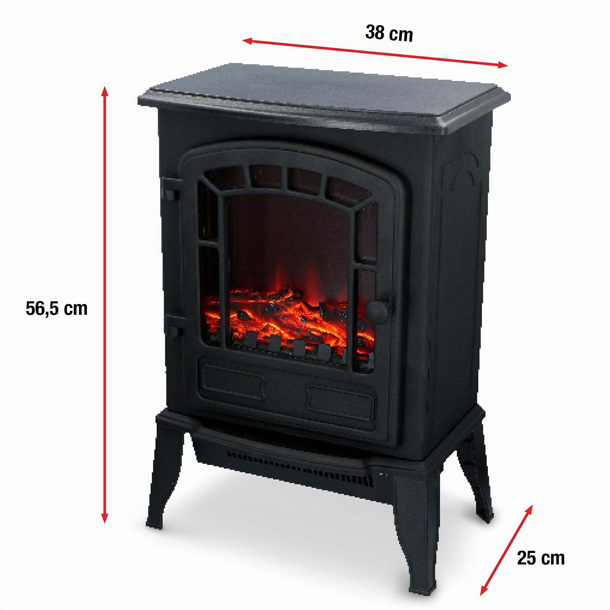 Cheminée Électrique Torino – Radiateur Électrique 2000W Chauffage d’Appoint avec Effet Flamme LED – Poêle Chauffant Décoratif sur Pieds avec Protection Surchauffe – Noir