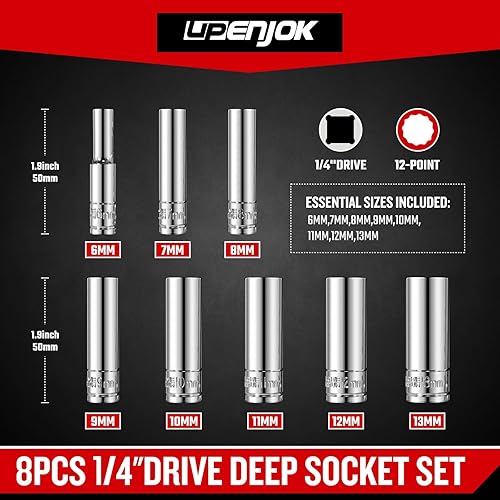 Miniatura 2 de Juego de llaves métricas de 14 de pulgada de 12 puntos, juego de 8 piezas de llaves de pozo profundo, juego de herramientas de acero CR-V, tamaños