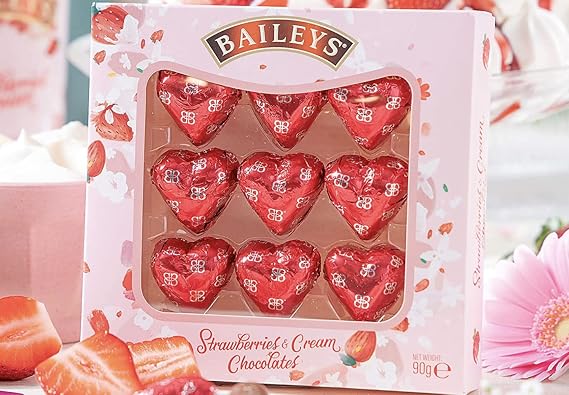 Baileys Strawberry and Cream Hearts 90g Gift Box. Great Gift for Birthday, Anniversary, Mother's Day, Father’s Day, Valentines, Date Nights, To Say Thank You, Thinking of You and All Special Occasions
