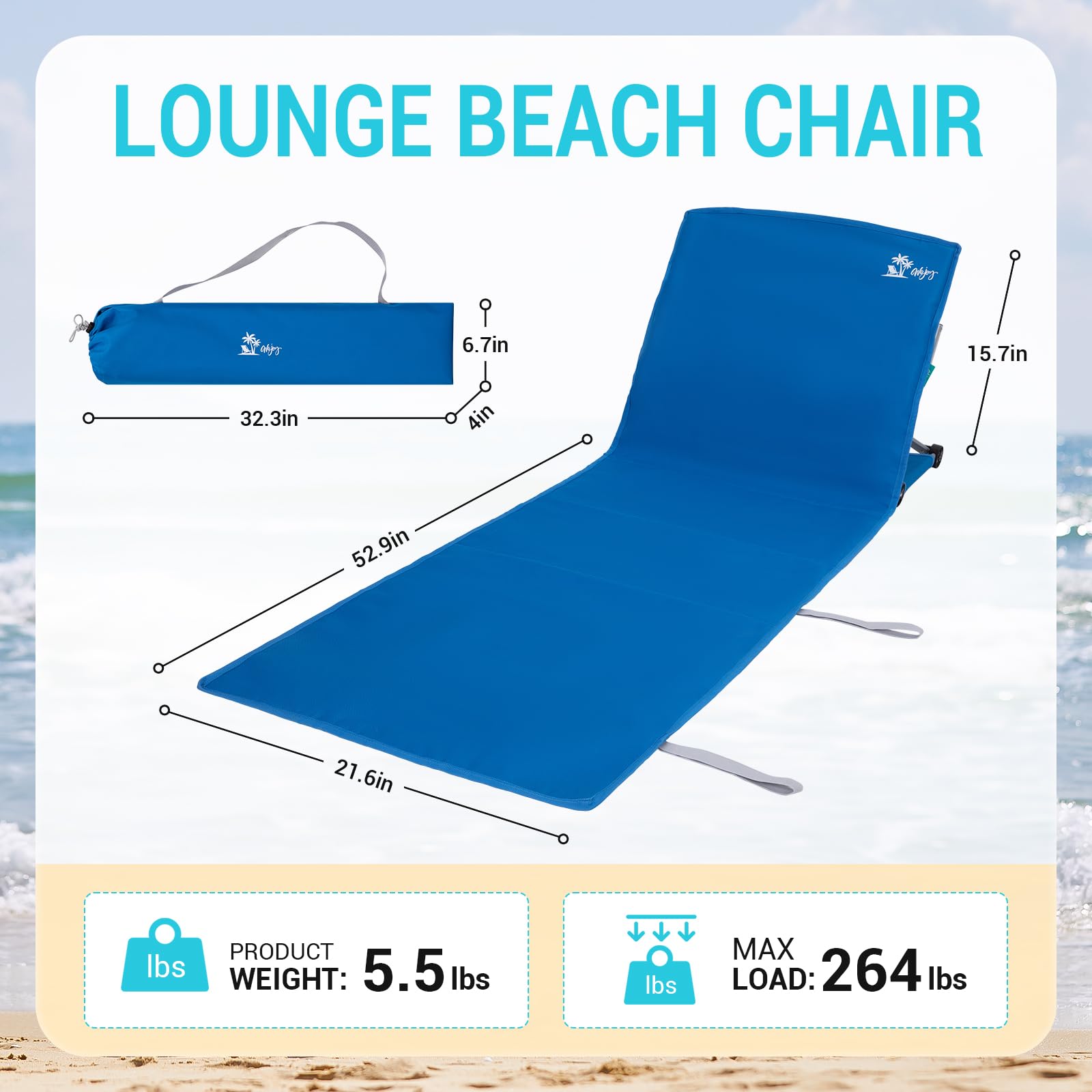 #WEJOY Portable Mat Lounge Chair, Lightweight Beach Chairs for Adults, Adjustable Folding Reclining Beach Mat with Back Support for Outdoor Lawn Camping Sunbathing