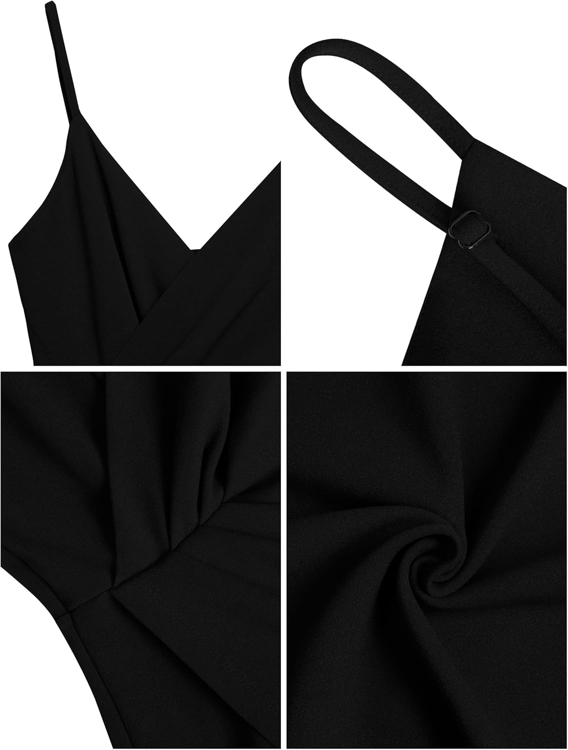 Missufe Women's Wrap V Neck Sleeveless Spaghetti Strap Ruched Bodycon Midi Slit Summer Party Cocktail Dress - Image 6