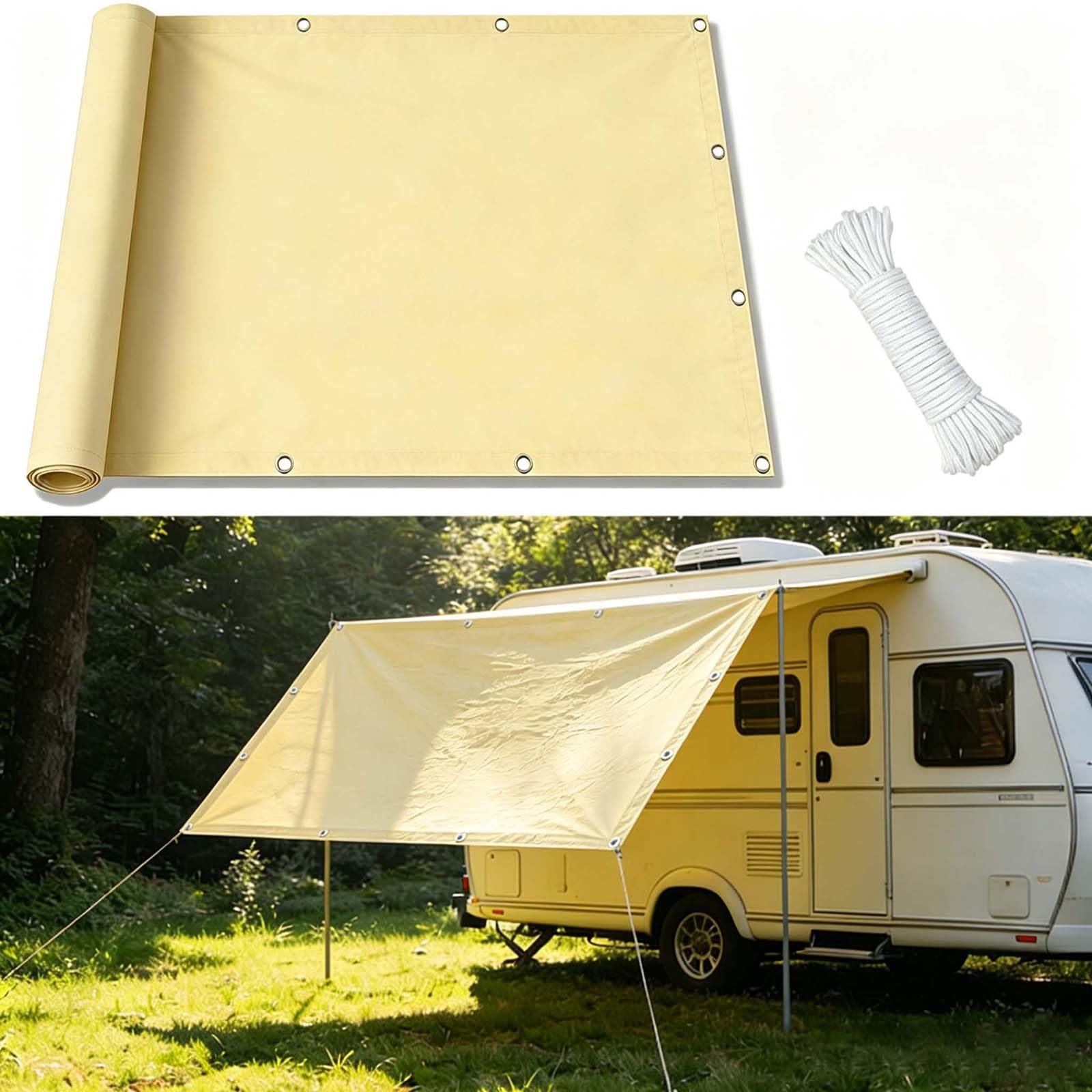 Żagiel Ogrodowy 195 x 195 cm Wodoodporny, Ochrona Uv, Oddychający, Odporny Na Rozdarcia Wodoodporny, Prostokątny Żagiel Przeciwsłoneczny Na Trawniki, Baseny, Imprezy, Kolor kremowy