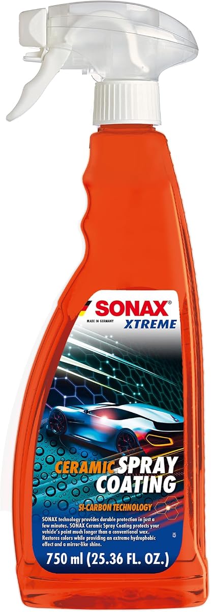 SONAX Revestimiento en aerosol cerámico 257400 | Tecnología cerámica duradera para alto brillo y protección | Hidrofóbico para todas las superficies de pintura | Fácil de aplicar | Brillo duradero y acabado repelente al agua | 750ml