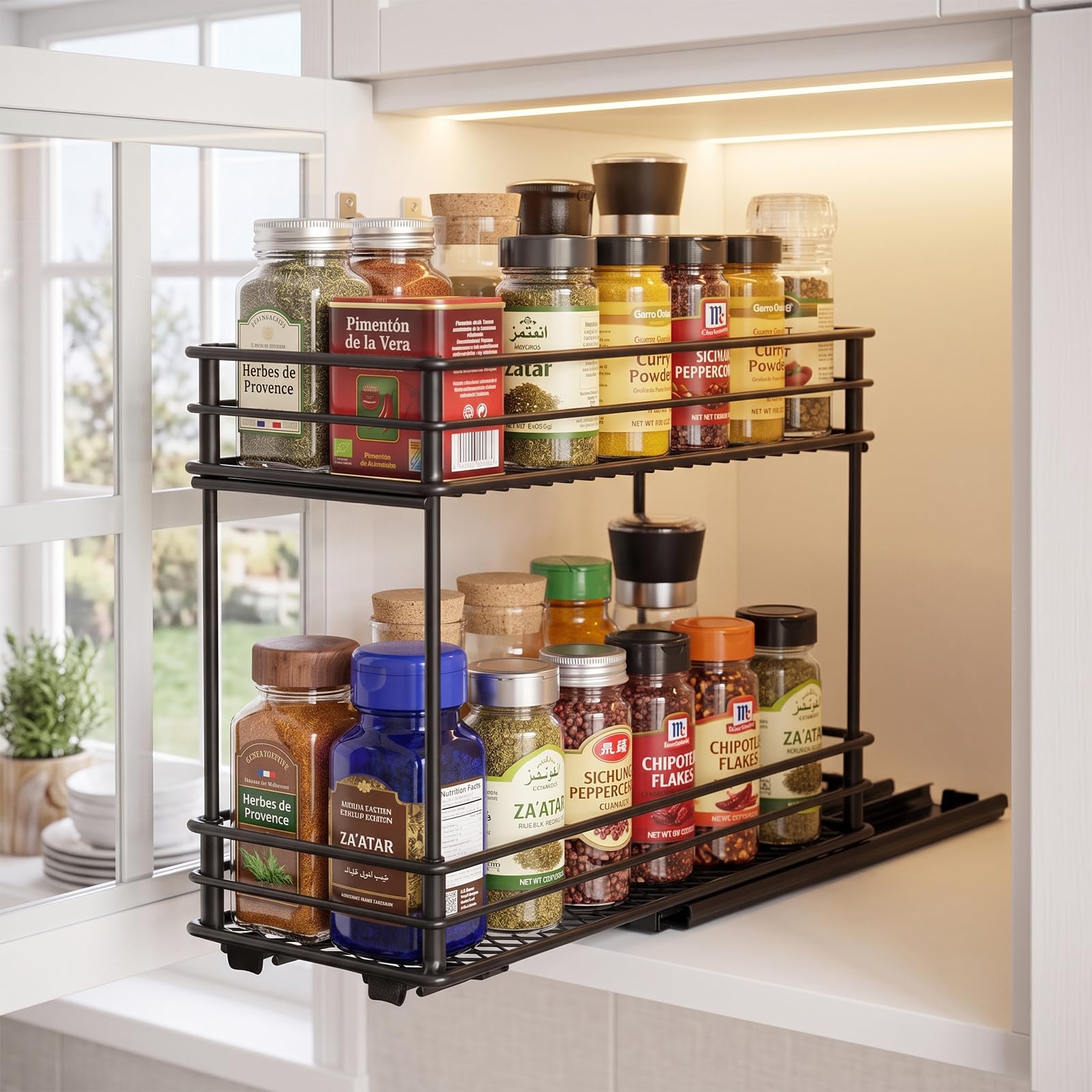 EasyVibe Gewürzregal Ausziehbar Schrank, 2 Etagen, Ewürzregal Ausziehbar für Küchenschrank, Gewürzregal herausziehen Organizer, Küchenschrank Regal Küche, Haushalt & Wohnen