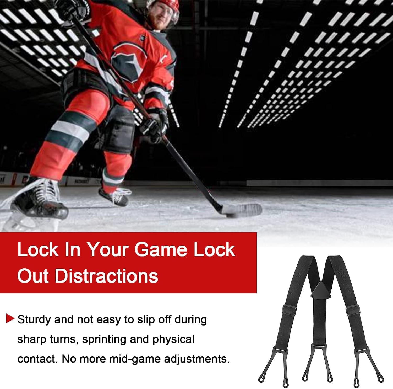Ice Hockey Pants Suspenders Adult 32" - 50" Waist, Hockey Suspenders Senior