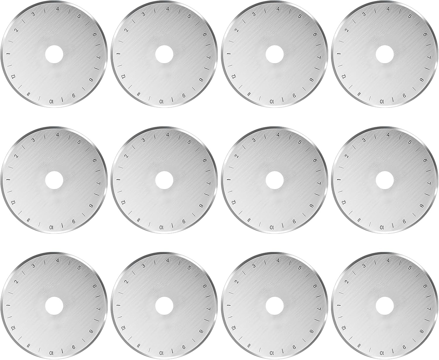 12 Pack 45mm Rotary Steel Blades, Sharp and Durable Rotary Replacement Blades with Scale for Quilting Sewing Fabric Cutting (Circular Hole)
