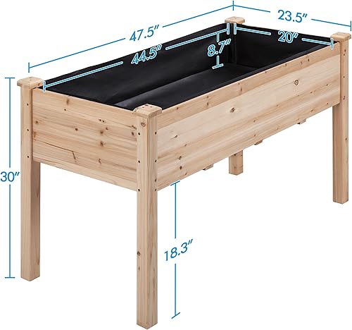 Miniatura 3 de Yaheetech 2 macetas elevadas de madera para horticultura de 48 x 24 x 30 pulgadas, con patas de pie, para jardinería, patio trasero, balcón, madera