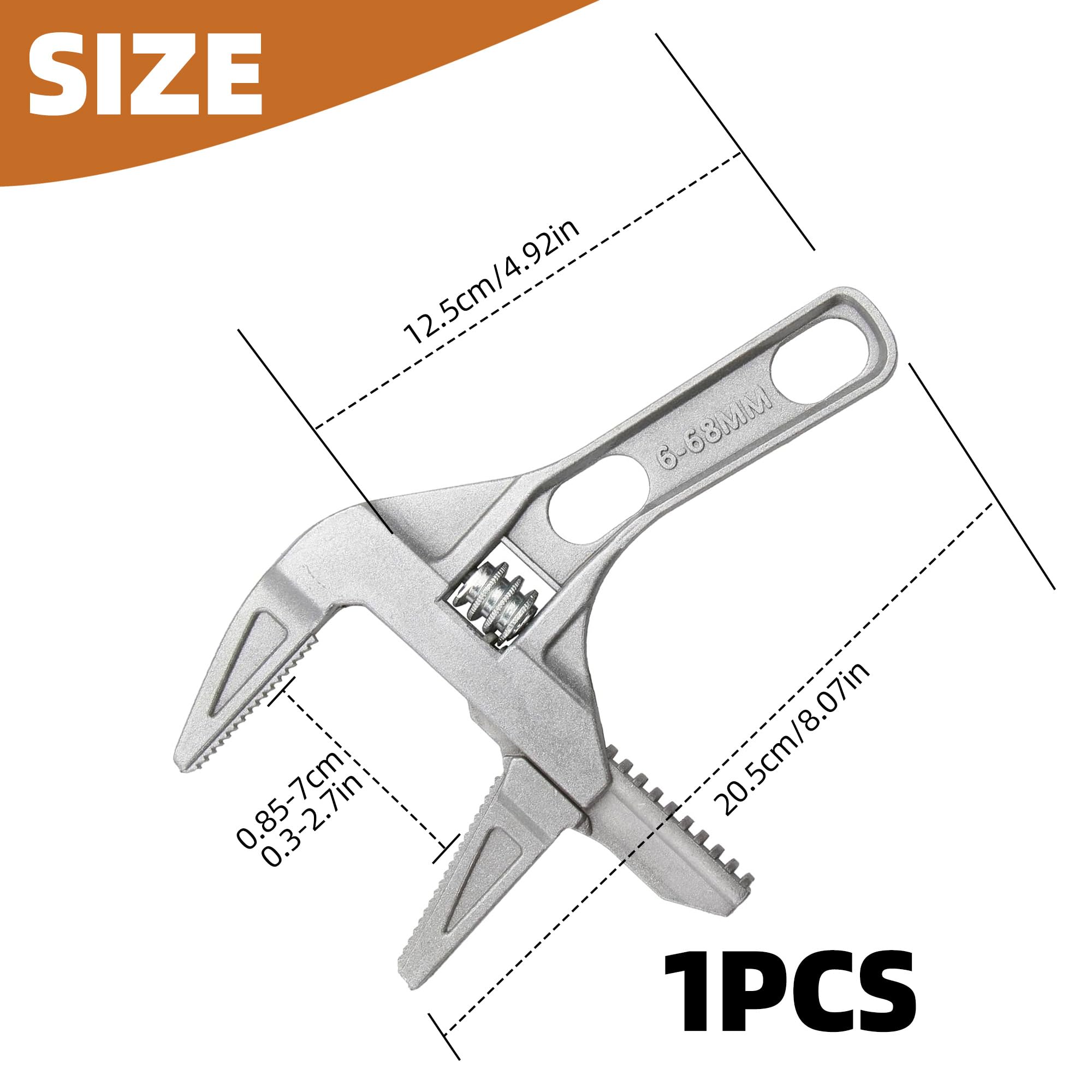 Bansusu 1Pc Adjustable Wrench 6-68mm Opening Adjustable Spanner Wide Jaw Adjustable Spanner Plumbers Wrench - Image 2