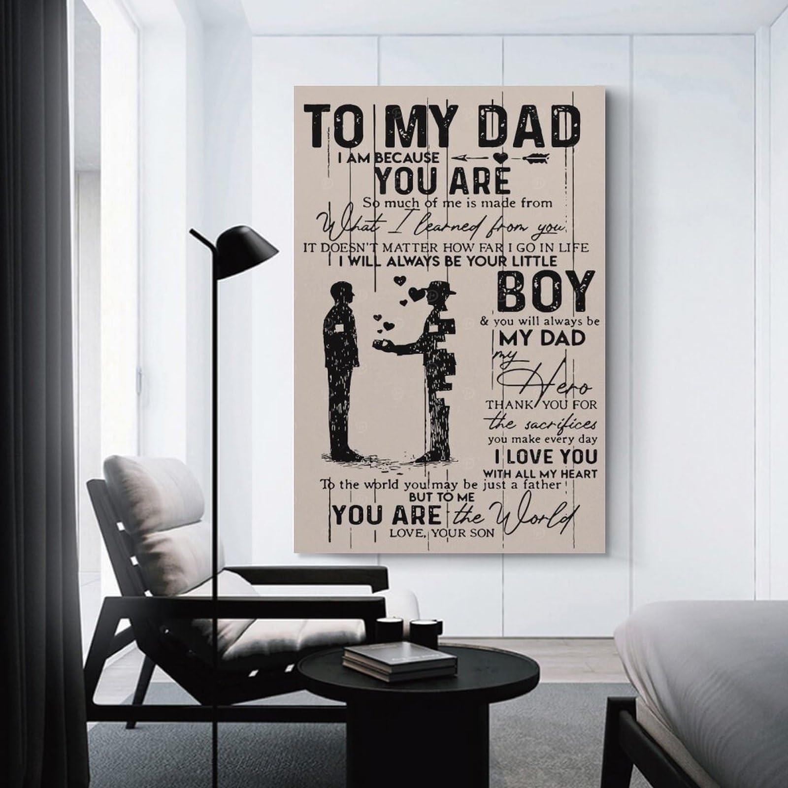 Junmoney Canvas Art Print Father Day To My Dad, 24x36inch(60x90cm), for Living Room, Bedroom Or Home Office, A Wall Art Gift for Fresh Interiors