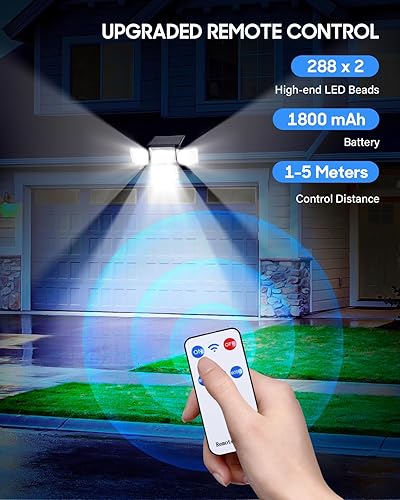 Miniatura 3 de Luces de inundación solares para exteriores, 3000 lm, 288 luces LED con sensor de movimiento, 4 cabezales, impermeables, con batería solar, luces de