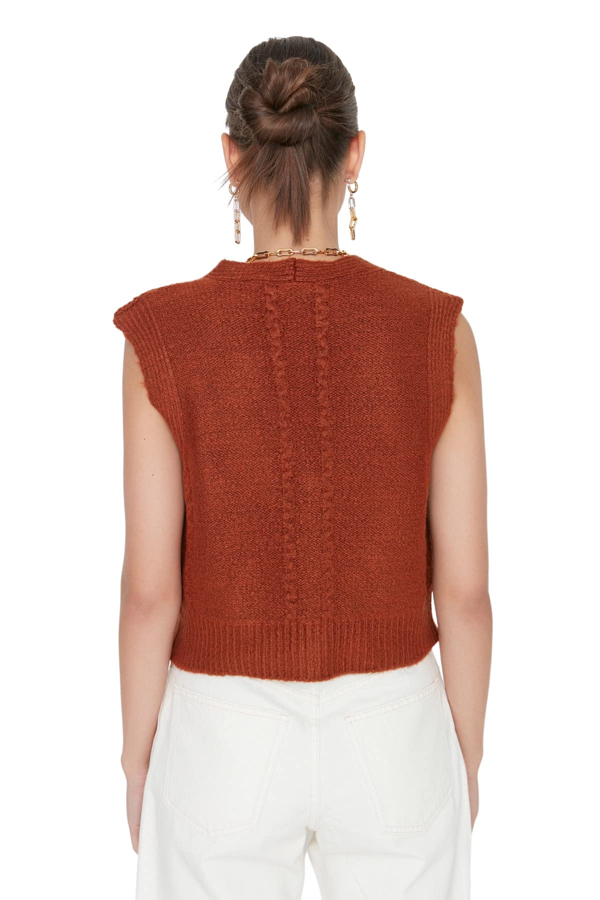 TRENDYOL Damen V-Ausschnitt Unifarben Regular Strickweste Sweater (1er Pack)