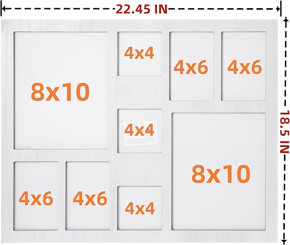 Collage Picture Frame 4x6 8x10 and 4x4 Photos -Large Size 9 Openings