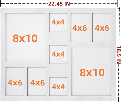 Collage Picture Frame 4x6 8x10 and 4x4 Photos -Large Size 9 Openings