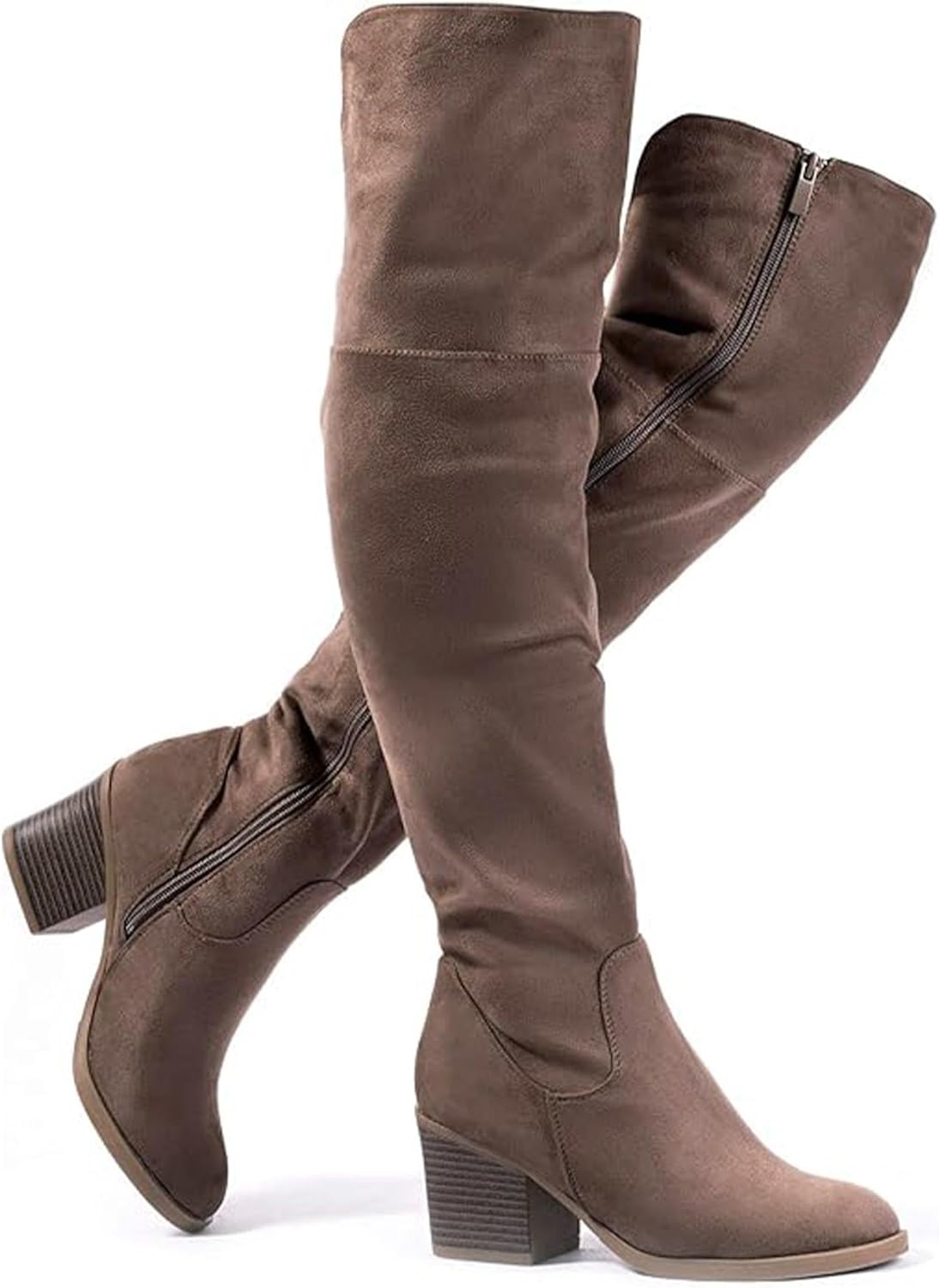 katliu Women's Thigh High Boots Sexy Stacked Block Heel Boots Over the Knee