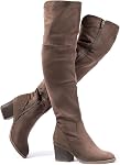 katliu Women's Knee High Boots Suede Chunky Heel Dressy Boots Over the Knee Boots Side Zipper Winter Long Boot