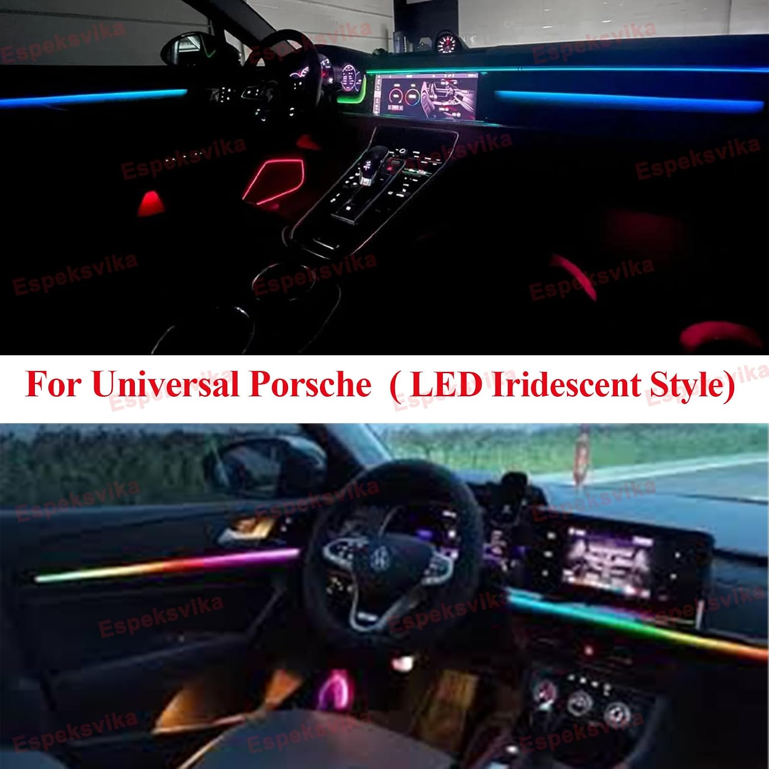 18 in 1 LED Car Universal Dreamcolor Ambient Lighting Kits for Porsche, Acrylic Interior Car Neon Lights Accessories Atmosphere Sound Active Music Sync Button Wireless APP and AI Voice Control