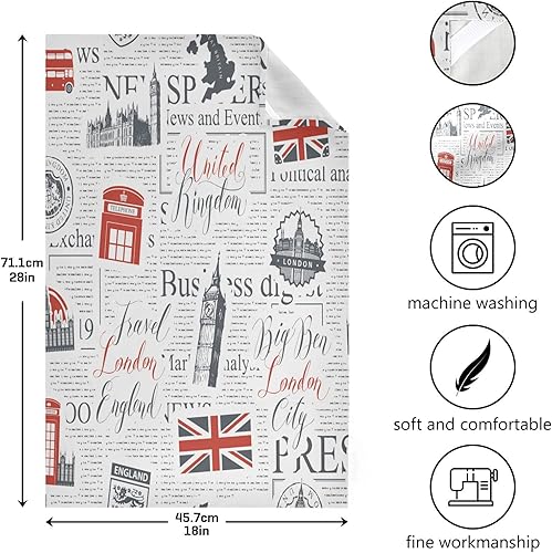 Miniatura 3 de Kigai Paquete de 4 toallas de cocina con temática londinense, suaves, altamente absorbentes, reutilizables, juego de paños de cocina de 28 x 18