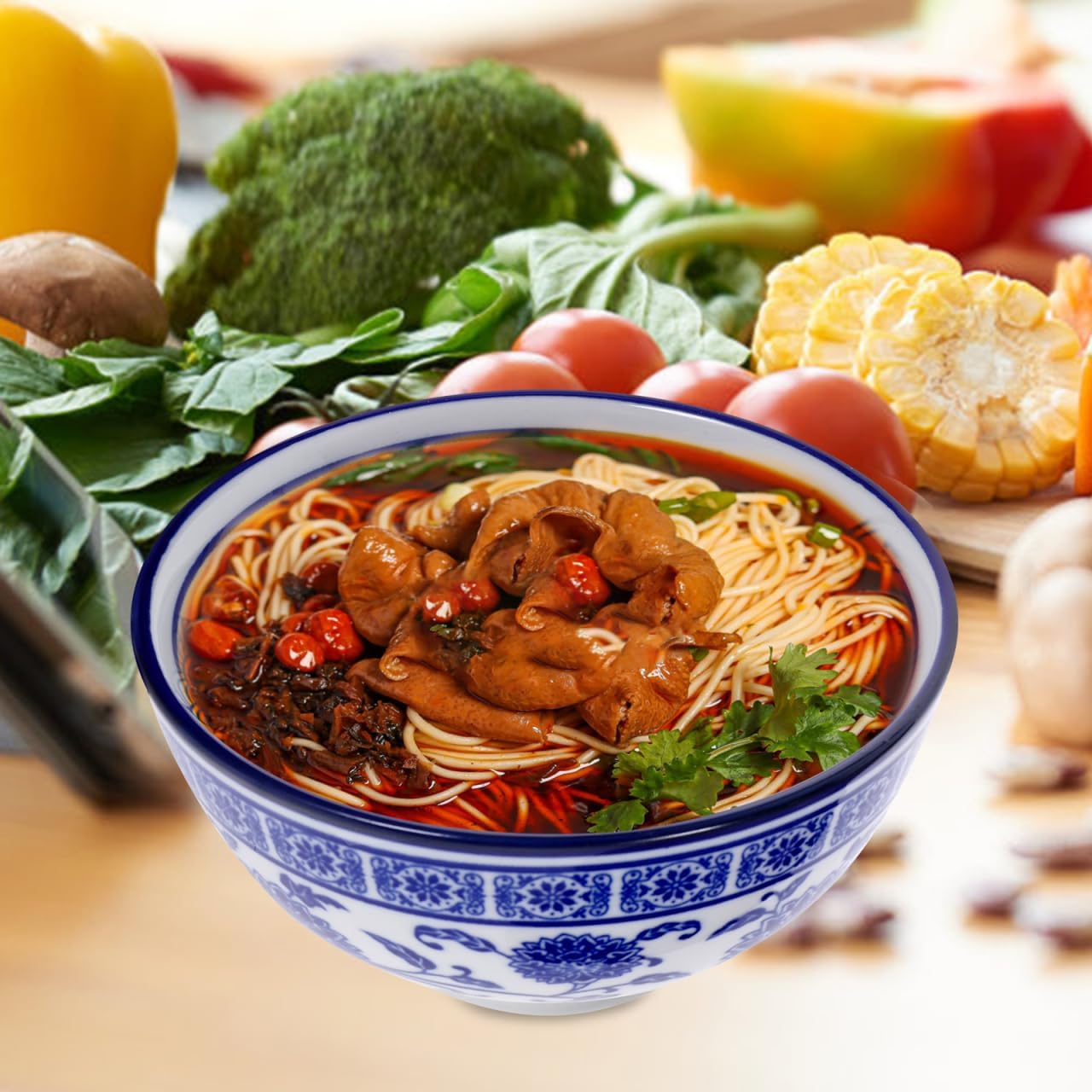 Rice Bowl, Blue and White Chinese Soup Bowl Blue and White Porcelain Goblet Rice Bowl Chinoiserie Decor Footed Bowl Blue And White Dishes Porcelain Bowls for Dessert