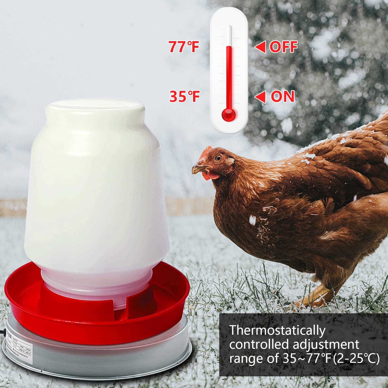 Poultry Drinker podgrzewana podstawa, do drobiu i kur, akcesoria do kurnika, ochrona przed mrozem, do poidła drobiowego, automat do poidania drobiu