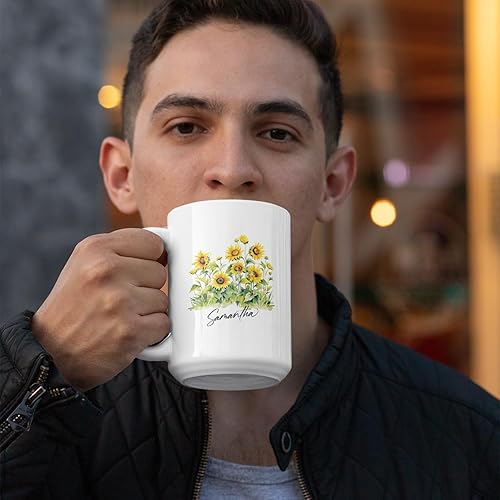 Vista 13 de Taza de cerámica blanca con monograma de letra inicial personalizada, alfabeto floral, nombre personalizado y inicial A-Z, taza de café de 11 onzas