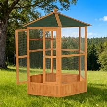 Large Wooden Bird Aviary Cage with Metal Wire Enclosure for Outdoor or Indoor Use, Spacious Hexagonal Flight Bird House