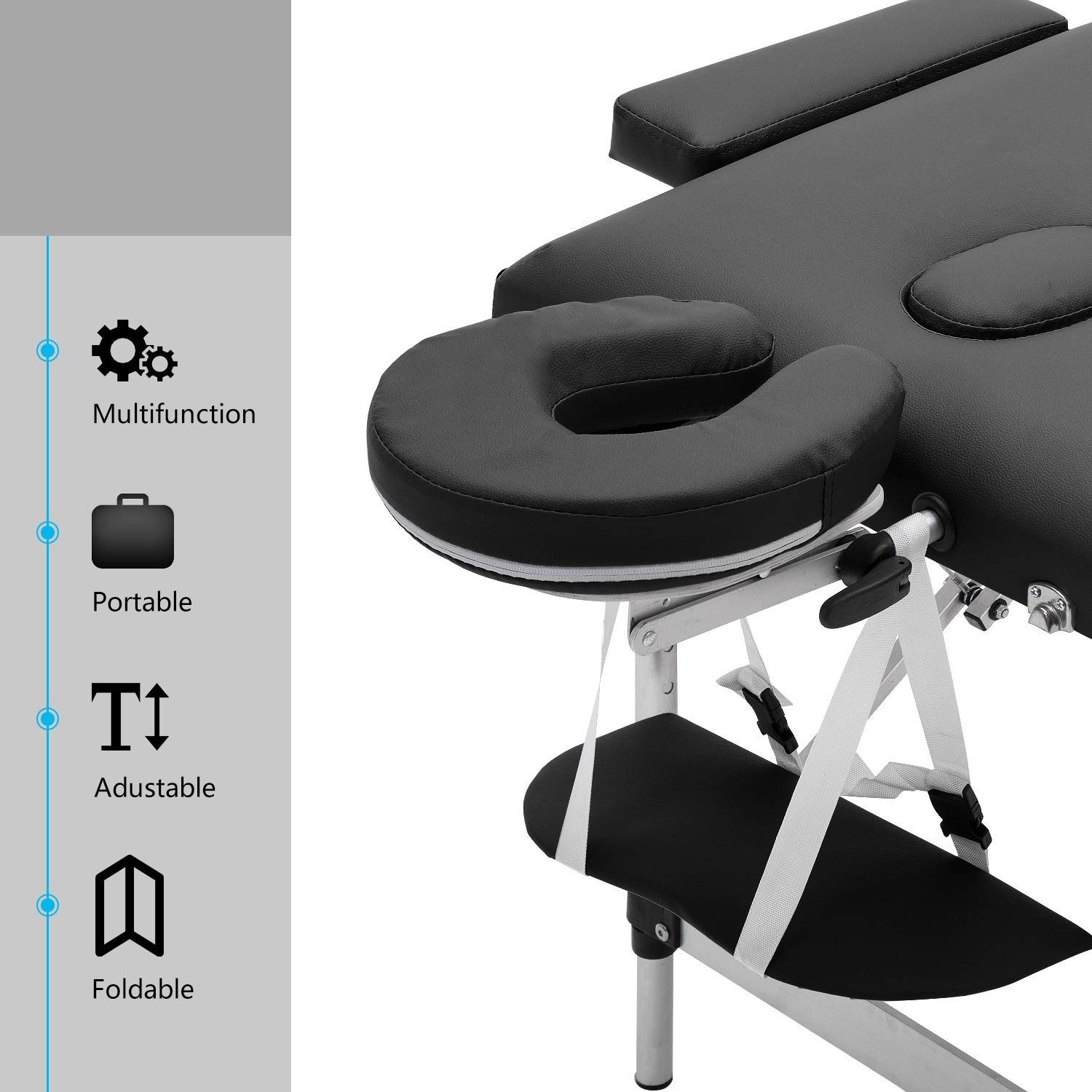 Mondeer Lettino da Massaggi 3 Zone Alluminio Portatile, Tavolo da Massaggio Professionale per Estetista e Fisioterapia (Nero)