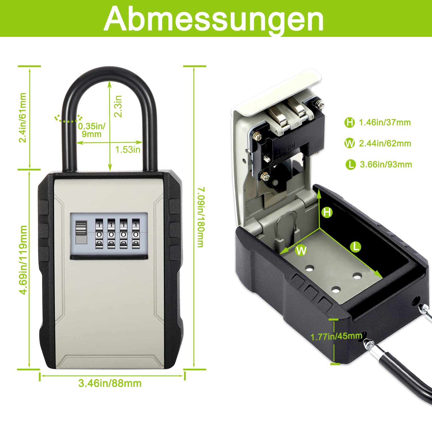 ZHEGE Schlüsseltresor mit Zahlencode Aussen, 4-Stellig Schlüsselbox, Schlüsseltresor mit Bügel, 7 Schlüssel Großer Schlüssel Safe für Haus, Lagerhaus, Garage, Büro (Grau)
