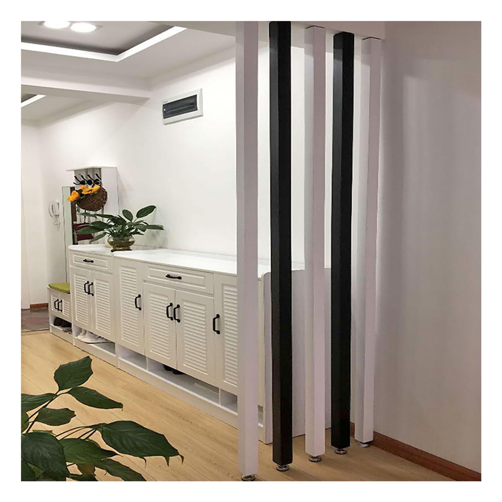 White Modern Room Separator Column,Posts Modern Room Divider Slats,WFloor to Ceiling Wooden Slats,100-230cm Tall Privacy Screens,Adjustable Height,with Fitting(9-pcs,205cm/80.7in/6.72ft)