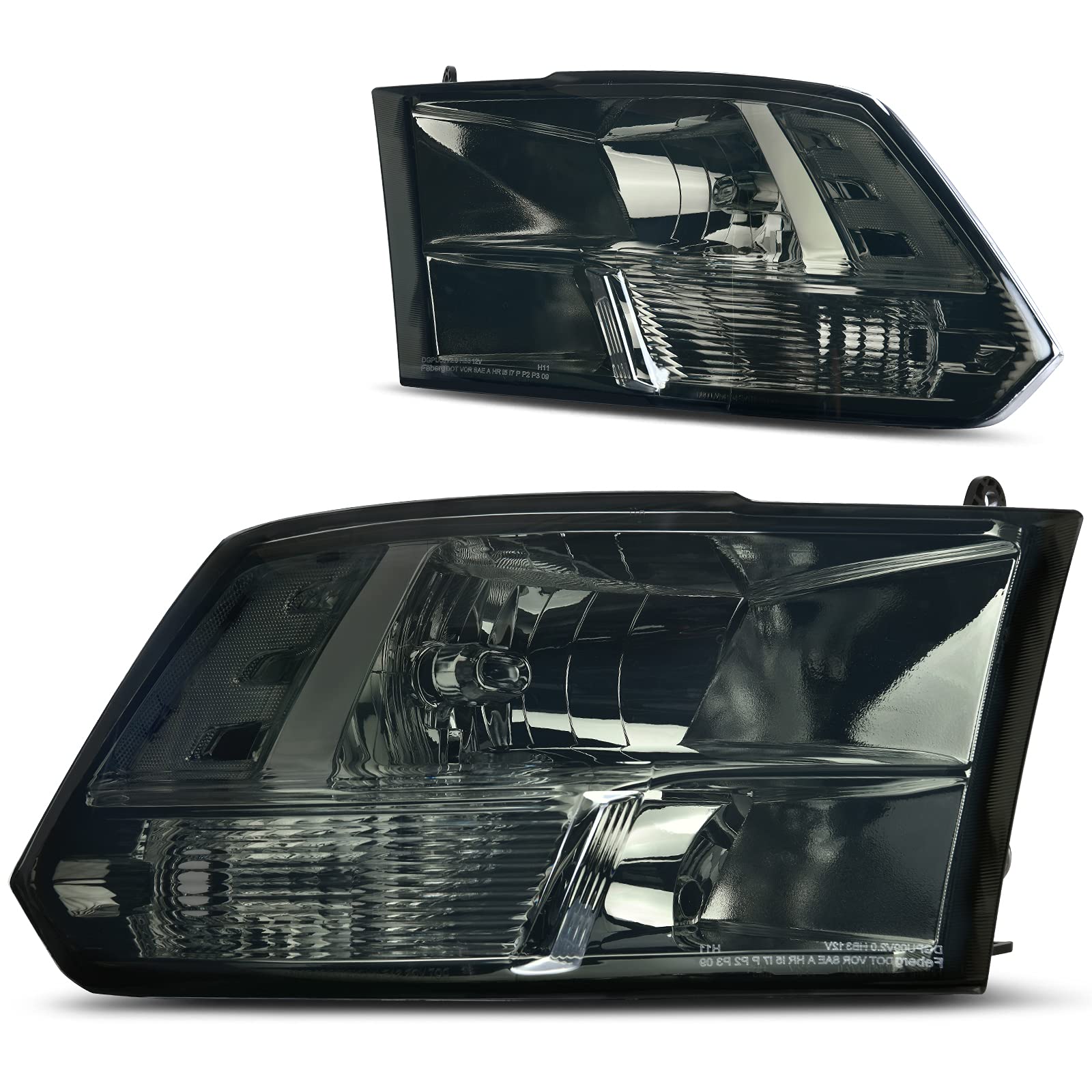 Photo 1 of DWVO Headlights Assembly Compatible with 2009-2018 Dodge Ram 1500 2500 3500/2019-2022 Ram 1500 Classic Pickup Quad Headlamp Replacement Smoke Lens Clear Reflector (Only for Quad Models)