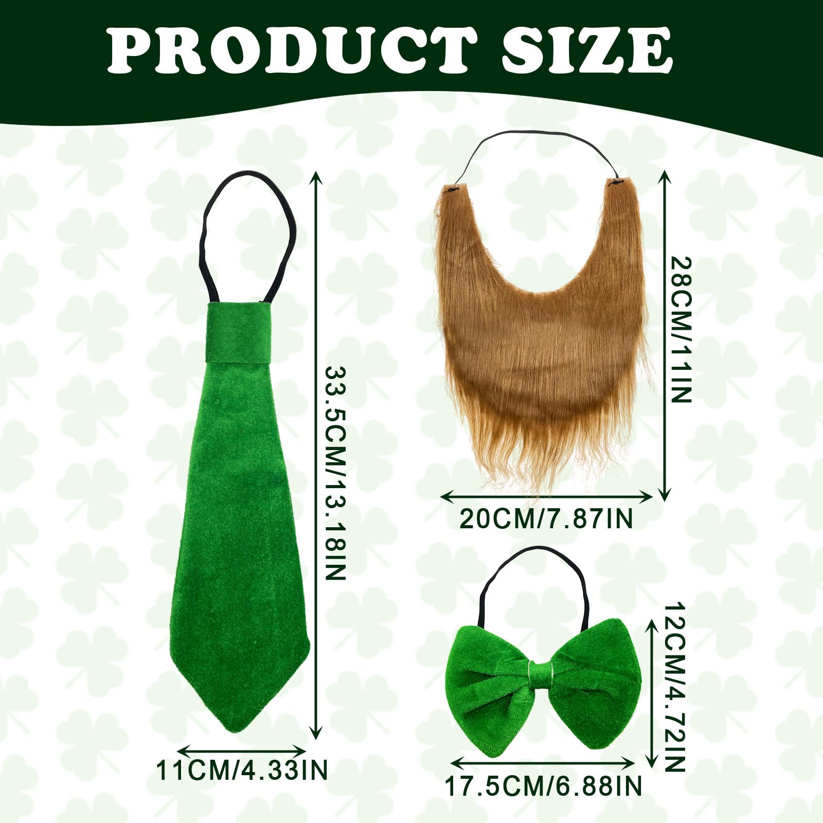 TUONYIS 3 PCS Green Dress Accessories,St. Patrick's Day Costumes Suit Decorations,Leprechaun Costume,Bow Tie Beard Costume Accessories,Retro Prop for Men Women Irish Pub Clothing Accessories (3 PCS) - Image 3